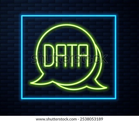 Glowing neon line Data analysis icon isolated on brick wall background. Business data analysis process, statistics. Charts and diagrams.  Vector