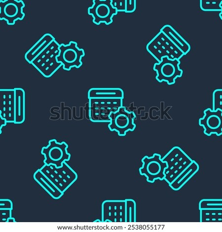 Green line Calendar settings icon isolated seamless pattern on blue background. Date settings.  Vector