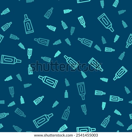 Green line Ointment cream tube medicine icon isolated seamless pattern on blue background. Tube, container, toothpaste, cream sign.  Vector