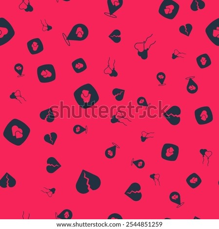 Set Broken heart or divorce, Location with, Heart and Balloons in form of on seamless pattern. Vector