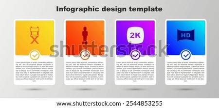 Set Director movie chair, Movie trophy, 2k Ultra HD and Hd movie, tape, frame. Business infographic template. Vector