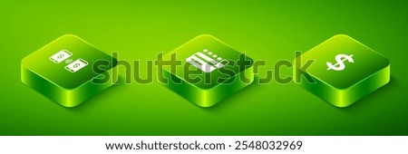 Set Isometric Credit card with lock, Dollar symbol and Money payment transfer icon. Vector