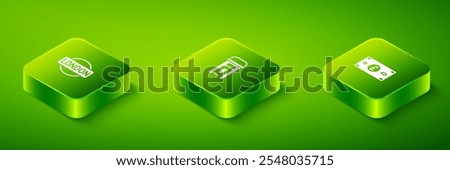 Set Isometric London phone booth, Pound sterling money and sign icon. Vector