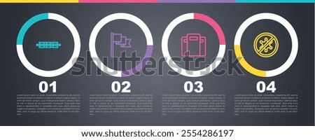 Set line Barbed wire, Location marker, Police assault shield and Protest. Business infographic template. Vector