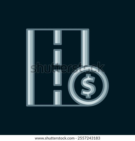 Line Toll road traffic sign. Signpost icon isolated on black background. Pointer symbol. Street information sign. Direction sign. Flat filled outline style with shadow. Vector