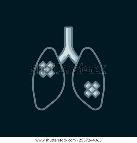 Line Disease lungs icon isolated on black background. Flat filled outline style with shadow. Vector