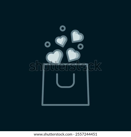 Line Shopping bag with heart icon isolated on black background. Shopping bag shop love like heart icon. Happy Valentines day. Flat filled outline style with shadow. Vector