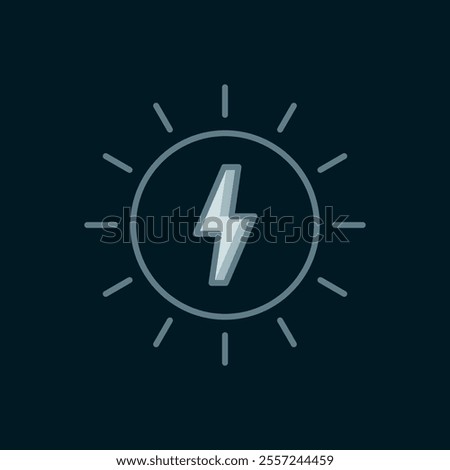 Line Solar energy panel icon isolated on black background. Sun with lightning symbol. Flat filled outline style with shadow. Vector