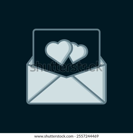 Line Envelope with Valentine heart icon isolated on black background. Message love. Letter love and romance. Flat filled outline style with shadow. Vector