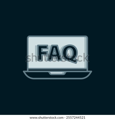 Line Laptop and FAQ icon isolated on black background. Adjusting, service, setting, maintenance, repair, fixing. Flat filled outline style with shadow. Vector