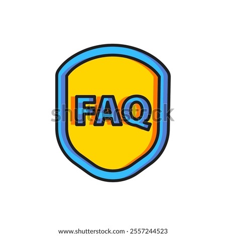 Color Shield with text FAQ information icon isolated on white background. Guard sign. Security, safety, protection, privacy concept. Flat filled outline style with shadow. Vector