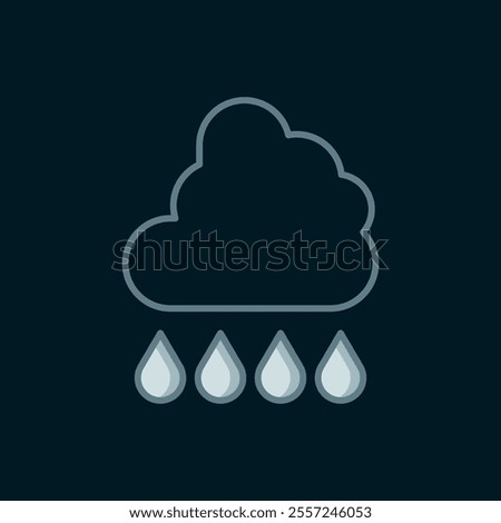 Line Cloud with rain icon isolated on black background. Rain cloud precipitation with rain drops. Flat filled outline style with shadow. Vector