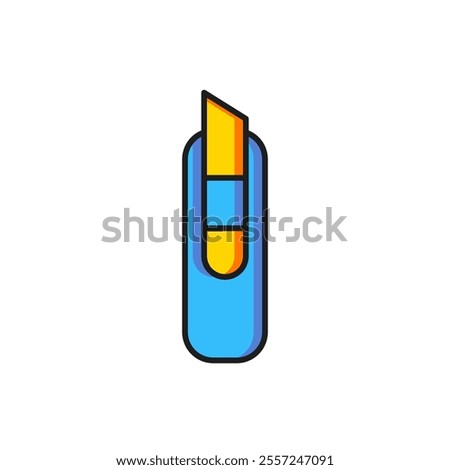 Color Stationery knife icon isolated on white background. Office paper cutter. Flat filled outline style with shadow. Vector