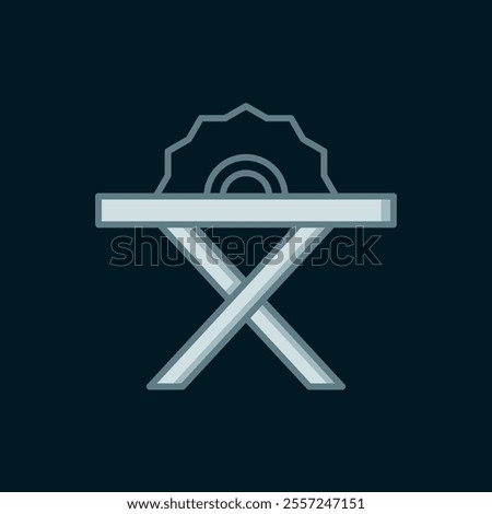 Line Electric circular saw with steel toothed disc icon isolated on black background. Electric hand tool for cutting wood or metal. Flat filled outline style with shadow. Vector