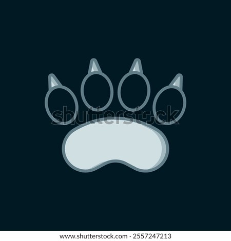 Line Bear paw footprint icon isolated on black background. Flat filled outline style with shadow. Vector