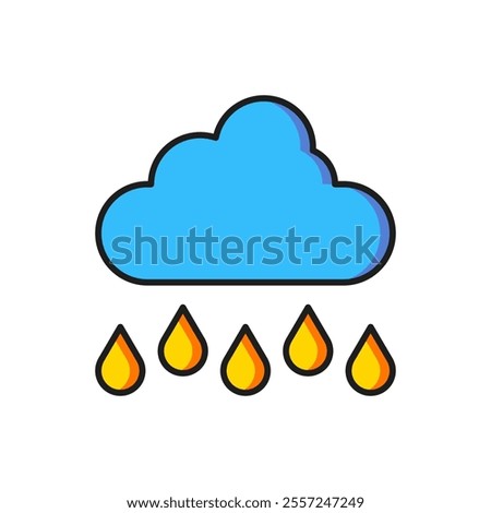 Color Cloud with rain icon isolated on white background. Rain cloud precipitation with rain drops. Flat filled outline style with shadow. Vector