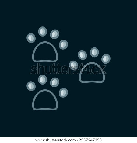 Line Paw print icon isolated on black background. Dog or cat paw print. Animal track. Flat filled outline style with shadow. Vector