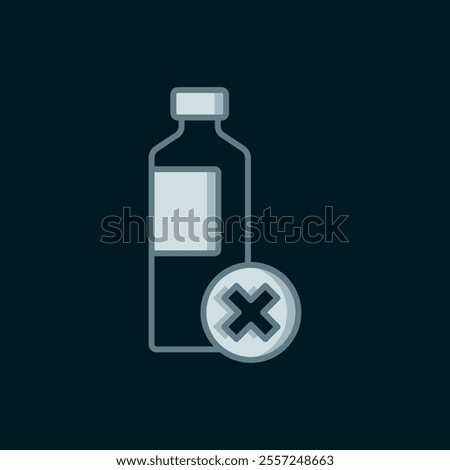 Line No water bottle icon isolated on black background. No plastic bottle. Water bottle ban sign. Flat filled outline style with shadow. Vector