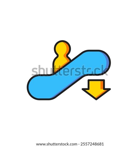 Color Escalator down icon isolated on white background. Flat filled outline style with shadow. Vector