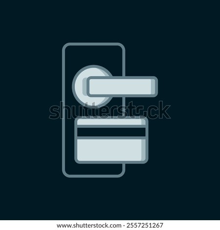 Line Digital door lock with wireless technology for unlock icon isolated on black background. Door handle sign. Security smart home. Flat filled outline style with shadow. Vector