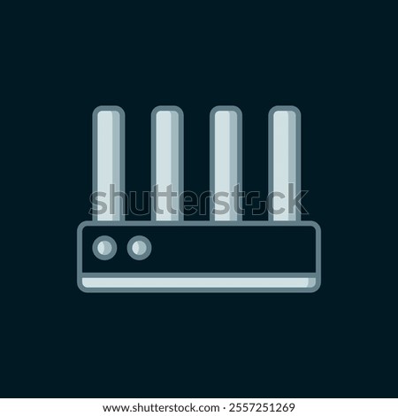 Line Router and wi-fi signal icon isolated on black background. Wireless ethernet modem router. Computer technology internet. Flat filled outline style with shadow. Vector