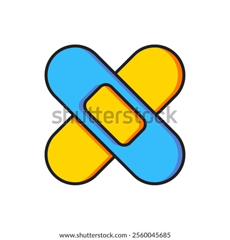 Color Crossed bandage plaster icon isolated on white background. Medical plaster, adhesive bandage, flexible fabric bandage. Flat filled outline style with shadow. Vector