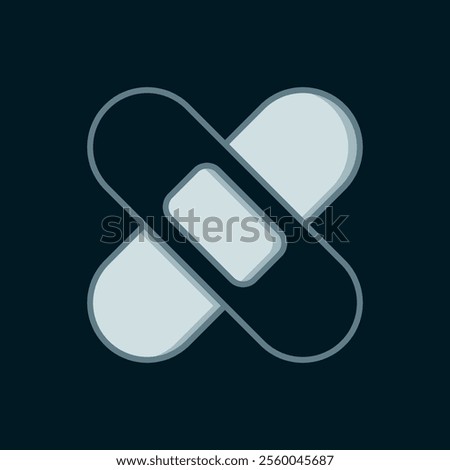 Line Crossed bandage plaster icon isolated on black background. Medical plaster, adhesive bandage, flexible fabric bandage. Flat filled outline style with shadow. Vector