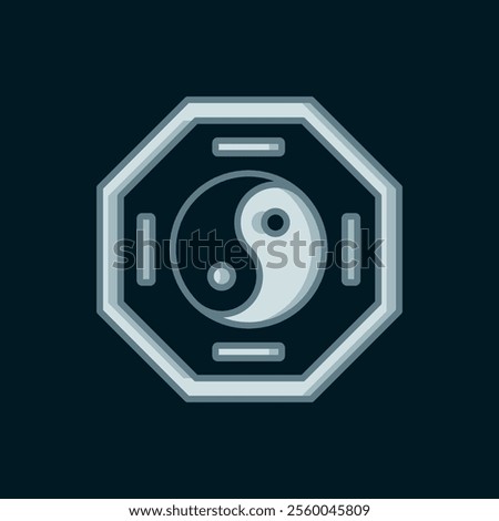 Line Yin Yang symbol of harmony and balance icon isolated on black background. Flat filled outline style with shadow. Vector