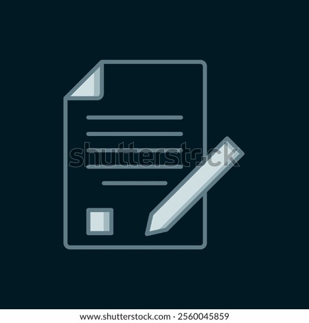 Line Exam sheet and pencil with eraser icon isolated on black background. Test paper, exam, or survey concept. School test or exam. Flat filled outline style with shadow. Vector