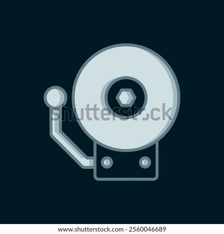 Line Ringing alarm bell icon isolated on black background. Fire alarm system. Service bell, handbell sign, notification symbol. Flat filled outline style with shadow. Vector