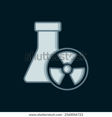 Line Laboratory chemical beaker with toxic liquid icon isolated on black background. Biohazard symbol. Dangerous symbol with radiation icon. Flat filled outline style with shadow. Vector