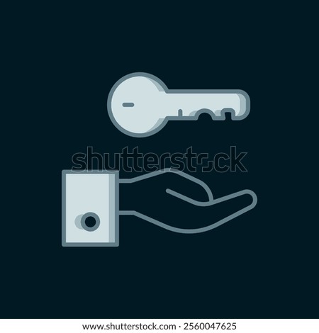 Line Hotel door lock key icon isolated on black background. Flat filled outline style with shadow. Vector