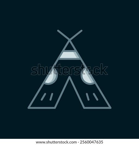 Line Traditional indian teepee or wigwam icon isolated on black background. Indian tent. Flat filled outline style with shadow. Vector