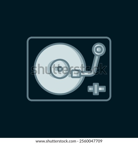 Line Vinyl player with a vinyl disk icon isolated on black background. Flat filled outline style with shadow. Vector