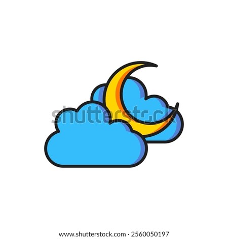 Color Cloud with moon icon isolated on white background. Cloudy night sign. Sleep dreams symbol. Night or bed time sign. Flat filled outline style with shadow. Vector