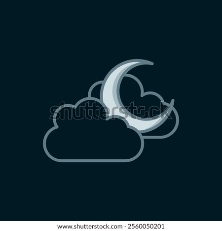 Line Cloud with moon icon isolated on black background. Cloudy night sign. Sleep dreams symbol. Night or bed time sign. Flat filled outline style with shadow. Vector