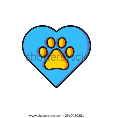 Color Heart with animals footprint icon isolated on white background. Pet paw in heart. Love to the animals. Flat filled outline style with shadow. Vector