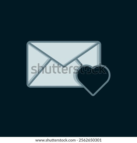 Line Envelope with Valentine heart icon isolated on black background. Message love. Letter love and romance. Flat filled outline style with shadow. Vector