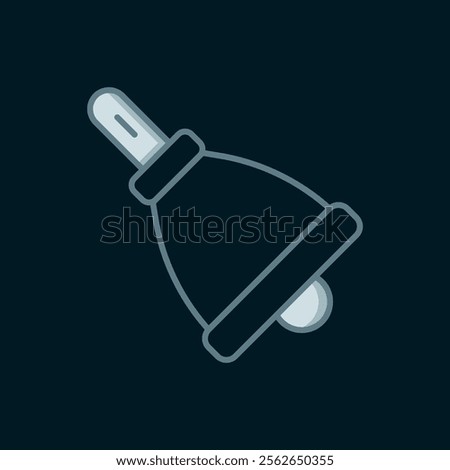 Line Ringing bell icon isolated on black background. Alarm symbol, service bell, handbell sign, notification symbol. Flat filled outline style with shadow. Vector