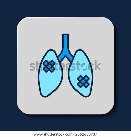 Filled outline Disease lungs icon isolated on blue background.  Vector