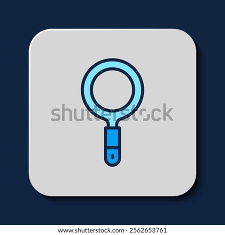 Filled outline Magnifying glass icon isolated on blue background. Search, focus, zoom, business symbol.  Vector