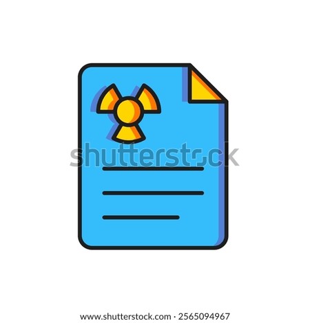 Color Radiation warning document icon isolated on white background. Text file. Flat filled outline style with shadow. Vector