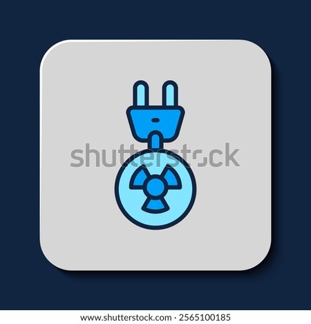 Filled outline Radiation electrical plug icon isolated on blue background. Nuclear energy.  Vector