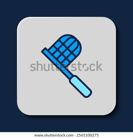 Filled outline Butterfly net icon isolated on blue background.  Vector