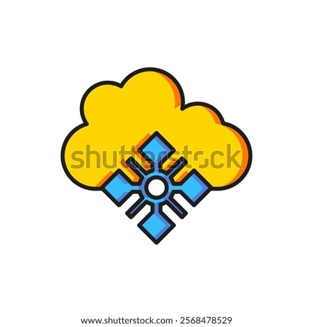 Color Cloud with snow icon isolated on white background. Cloud with snowflakes. Single weather icon. Snowing sign. Flat filled outline style with shadow. Vector