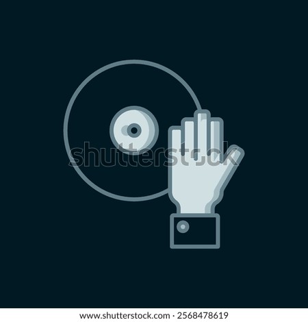 Line DJ playing music icon isolated on black background. Flat filled outline style with shadow. Vector