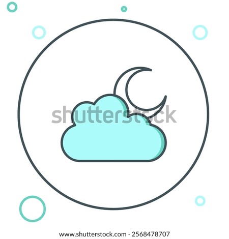 Line Cloud with moon icon isolated on white background. Cloudy night sign. Sleep dreams symbol. Night or bed time sign. Colorful outline concept. Vector