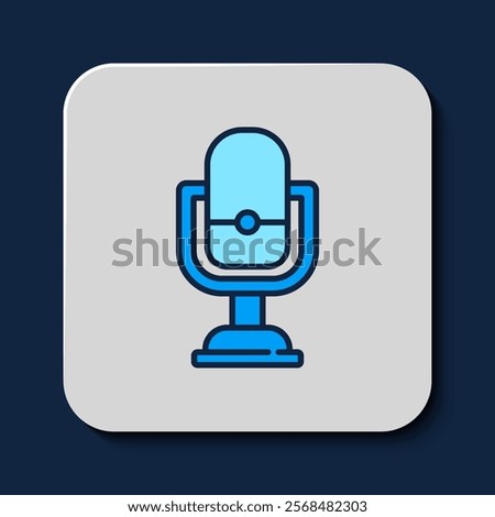 Filled outline Microphone icon isolated on blue background. On air radio mic microphone. Speaker sign.  Vector