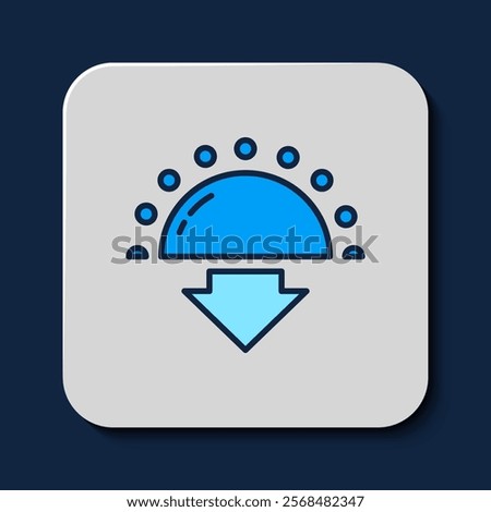 Filled outline Sunset icon isolated on blue background.  Vector