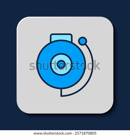 Filled outline Ringing alarm bell icon isolated on blue background. Fire alarm system. Service bell, handbell sign, notification symbol.  Vector